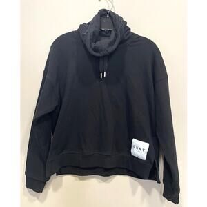 DKNY Sport Black Cropped Boxy Cotton Cowl Neck Sweatshirt Womens Sz Sm